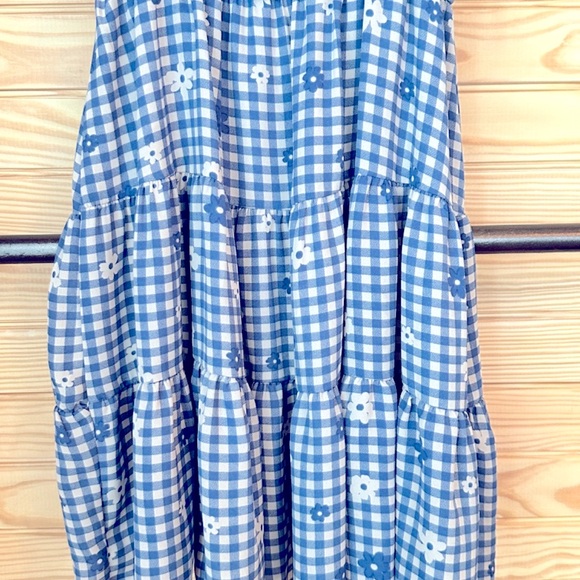 Altar'd State Alaina Mini Ruffle Dress Blue & White Gingham Daisy Flowers Sz XS - Picture 4 of 9
